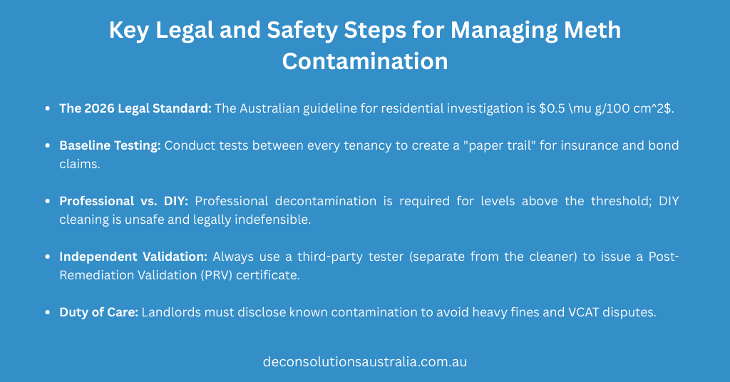 Legal Steps For Meth Contamination: $0.5 \Mu G/100Cm^2$ Safety Standard, Baseline Testing, And Vcat Landlord Duty Of Care Requirements.